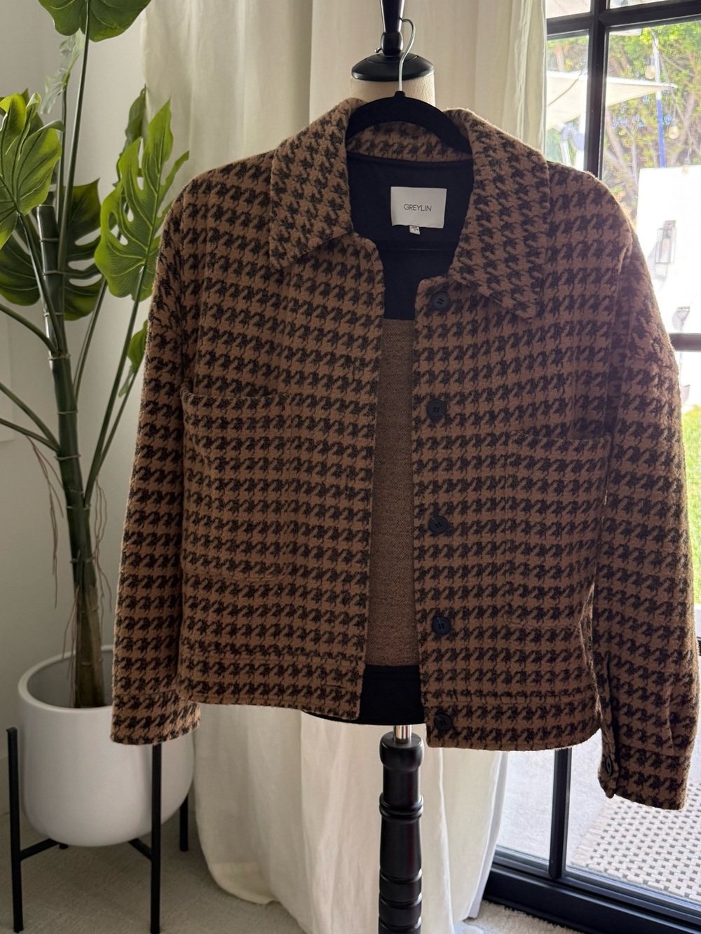 Greylin Brown Houndstooth Button-Front Jacket